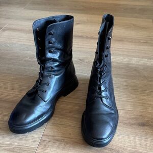 Stuart Weitzman Black Leather Combat Boots